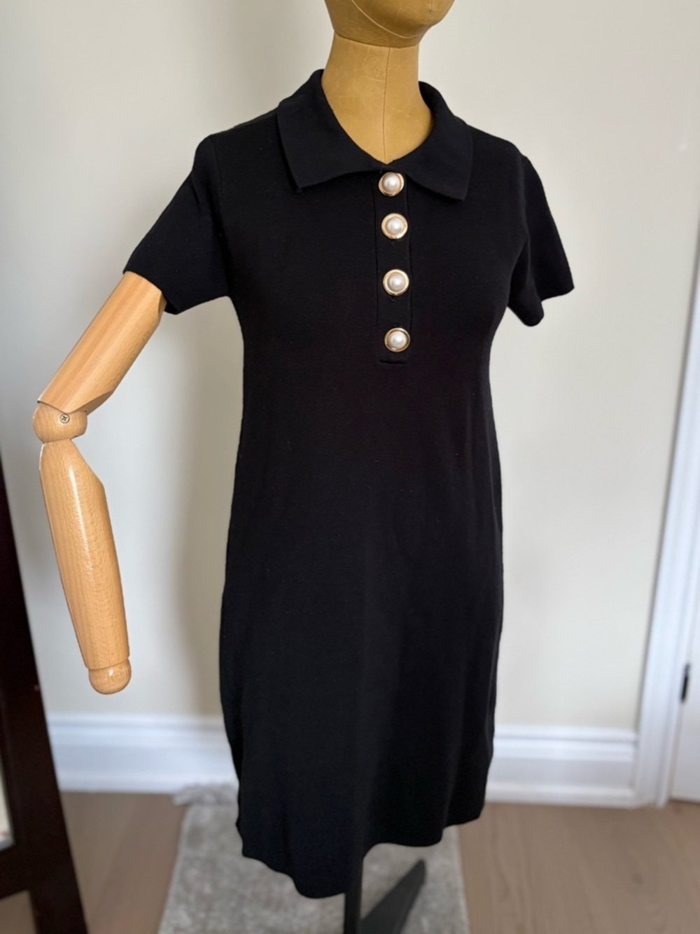 ZARA Black Knit Sweater Dress with Button Detail (M)